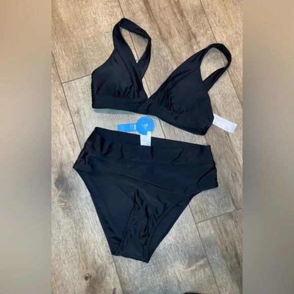 Longline V Neck Bralette & Classic High Waist Bikini. Color: Black BNWT - Picture 6 of 6